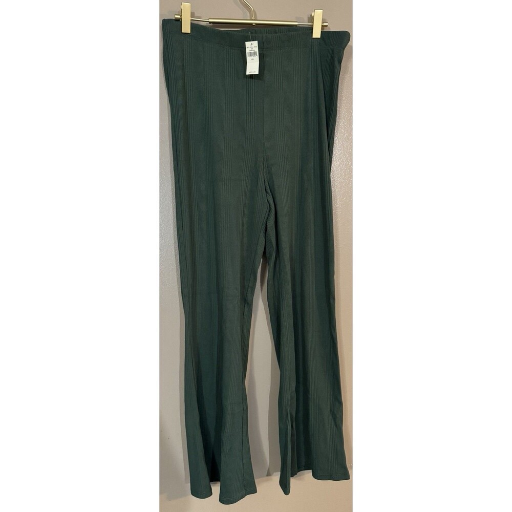 New AERIE L Green Hi Rise Ribbed Flare Pull On Pant Women